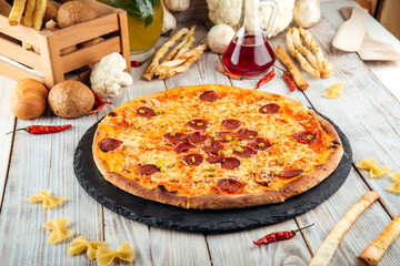 Wall Mural - Hot jalapeno pepperoni pizza parmesan cheese