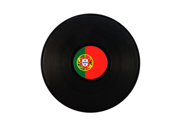 Gramophone record with the flag of Portugal. Portuguese music. Vinyl record with the flag of Portugal, on a white background, isolated