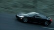 Black sport car on road, highway. Very fast driving. Dark environment. Super realistic 4K animation.