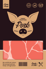 Wall Mural - Vector pork packaging or label design. Pig icon. Pork meat background