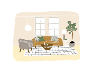 Wall Mural - interior design vector illustration. living room hand drawn furniture.	