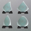 Set of glass Award template isolated on transparent background. winner podium plate.