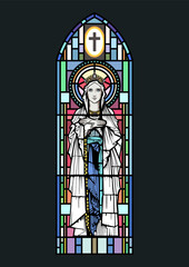 Wall Mural - Virgin Mary Stained Glass Window Mosaic, Medieval Cathedral Window Style, Mother of God 