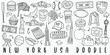 © josepperianes - New York City Doodle Line Art Illustration. Hand Drawn Vector Clip Art. Banner Set Logos.