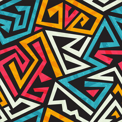 Graffity geometric seamless pattern with grunge effect.
