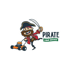 Wall Mural - Cartoon vintage retro pirate lawn service logo