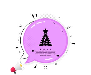 Wall Mural - Christmas tree present icon. Quote speech bubble. New year spruce sign. Fir-tree symbol. Quotation marks. Classic christmas tree icon. Vector