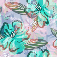 Wall Mural - Floral Seamless Pattern. Hand Painted illustration. Artistic Background.