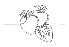 Single Line Drawing Of Organic Strawberries For Fruit Garden Icon. Fresh Berries Fruitage Concept For Orchard Logo Identity. Modern Continuous Line Draw Design Vector Illustration