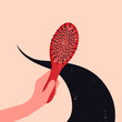 Dandruff on brush vector design. Damaged hair problem. Trichologist consultation poster.