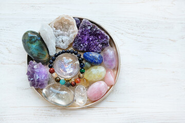 Canvas Print - Crystals Stones Set. healing gemstones minerals for relaxation and meditation, spiritual practice 