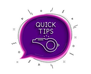 Poster - Quick tips whistle line icon. Chat bubble with shadow. Helpful tricks sign. Thin line tutorials icon. Vector