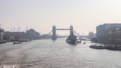 Poster - Beautiful view of Tower Bridge, UK with a gray sky background