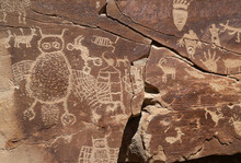 Native American Indian Rock Art Petroglyph Hands Owl Utah 1408. Nine Mile Canyon, Utah. World’s Longest Art Gallery Of Ancient Native American, Indian Rock Art, Hieroglyphs, Pictographs.