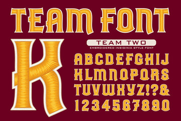 Sticker - 
An Embroidery Effect Alphabet for Sports Teams and Collegiate Wear; This Vector Lettering is Highlighted with Satiny 3d Thread Effects