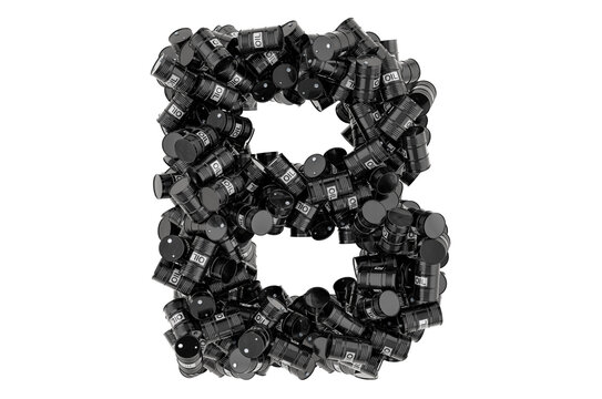 Letter B from black oil barrels, 3D rendering
