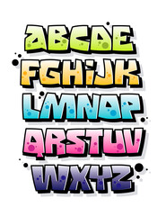 Wall Mural - Colorful graffiti font with highlights and shadows. Vector alphabet