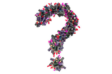 Poster - Question mark from colored lipsticks, 3D rendering