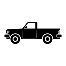 Pickup Truck Icon. Side View. Black Silhouette. Vector Flat Graphic Illustration. Isolated Object On A White Background. Isolate.