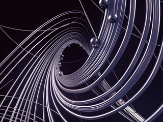Poster - Abstract 3d rendering silver jewelry with shiny shapes beads on a dark background