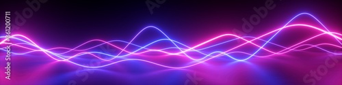 Fotomural 3d render, abstract panoramic background with pink blue wavy lines
