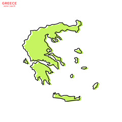 Green Map of Greece with Outline Vector Design Template. Editable Stroke