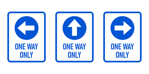 Poster - Set of One Way Only Vertical Warning Sign Poster or Sticker Design Icon with Direction Arrow and Text. Vector Image.
