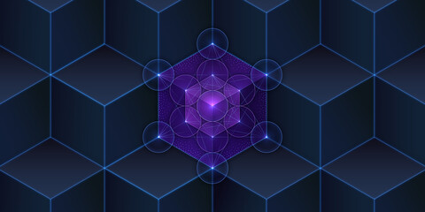 Wall Mural - Sacred geometry, metatron's cube. Vector background.