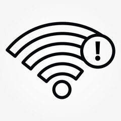 Poster - line network warning icon, WiFi error, wrong, incorrect, disconnect, bad antenna, not available, no signal stop symbol with network, connect, internet WiFi, WLAN, black icon on white background.