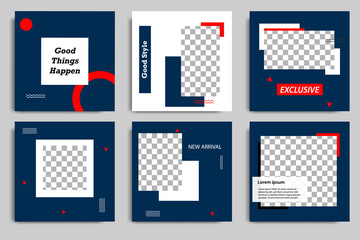 Wall Mural - Minimal layout square banner in blue red frame color. Editable geometric product catalog sale banner template for social media post, stories, story, flyer.