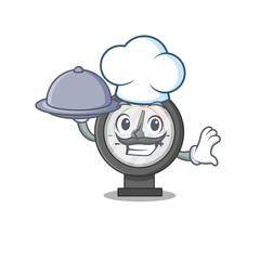 Canvas Print - mascot character style of pressure gauge chef serving dinner on tray