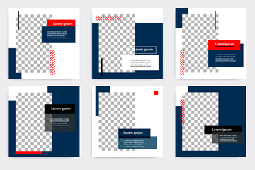 Wall Mural - Minimal layout square banner in blue red frame color. Editable geometric product catalog sale banner template for social media post, stories, story, flyer.