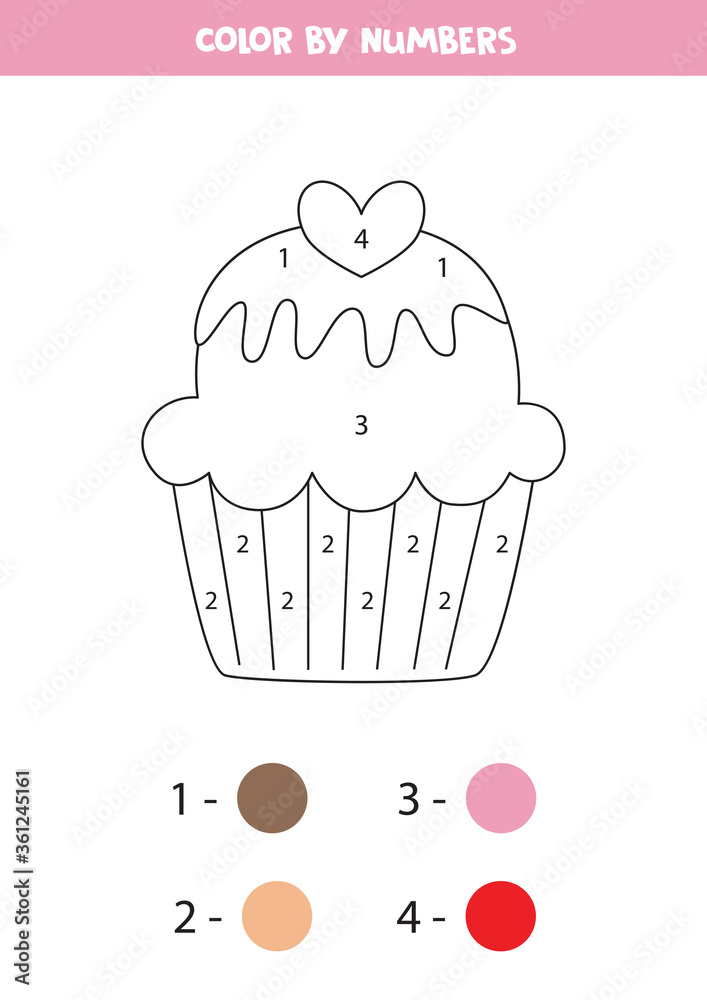 Coloring page for kids. Cute cartoon cupcake. Color by numbers. Stock ...