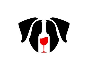 Wall Mural - Dog head silhouette with wine bottle in the middle