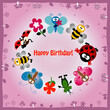 Birthday card, animal & bug theme elements for cards and wallpaper 