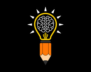 Poster - Bulb with pencil and brain inside