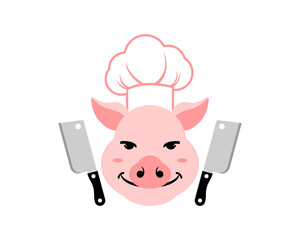 Poster - Cute pig chef with chinese cook knife