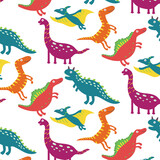 Fototapeta Dinusie - Fun dinosaur seamless pattern. Vector pattern