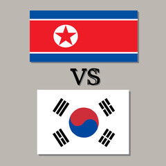 There’re two flags on grey background. One is North Korea and one is South Korea flag with VS sign between them. Concept about war, relationship, different, split and etc.