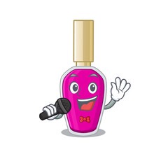 Wall Mural - caricature character of pink nail polish happy singing with a microphone