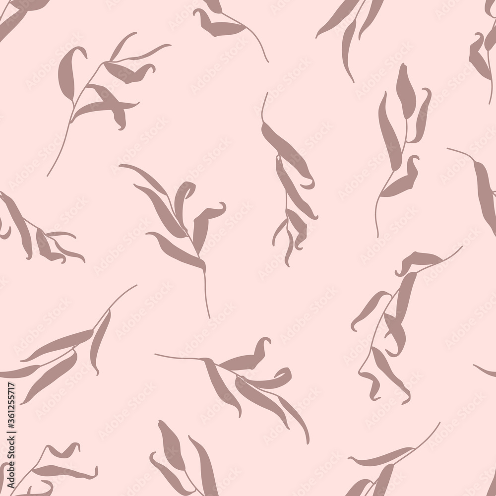 Willow Branch with Leaves Seamless Pattern in a Trendy Minimal Style ...