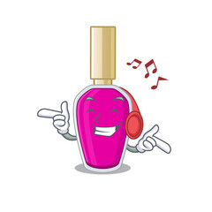 Poster - A Caricature design style of pink nail polish listening music on headphone