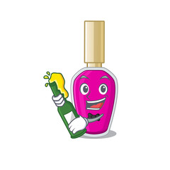 Wall Mural - A caricature design style of pink nail polish cheers with a bottle of wine