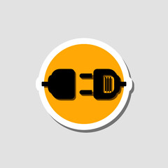 Sticker - Plug and power socket connected together. Electric sticker isolated on gray background