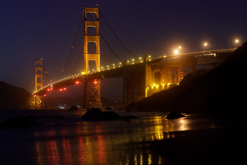 Wall Mural - Golden Gate Bridge and Reflections Glow in the Dark, via Marshall's Beach
