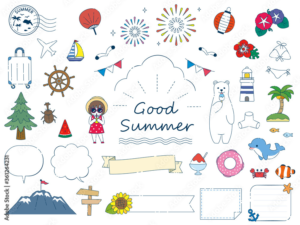 手描き カワイイ夏のイラスト素材集 Wall Mural Wallpaper Murals Senryu
