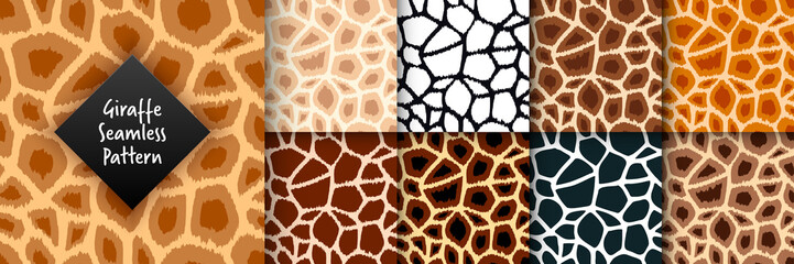 Trendy giraffe seamless pattern set. Hand drawn wild animal skin texture collection for fashion print design, fabric, textile, cover, wrapping paper, background, wallpaper. Vector illustration