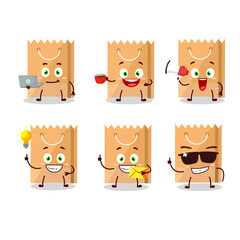 Sticker - Grocery bag cartoon character with various types of business emoticons