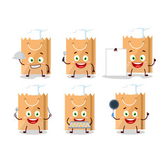 Wall Mural - Cartoon character of grocery bag with various chef emoticons