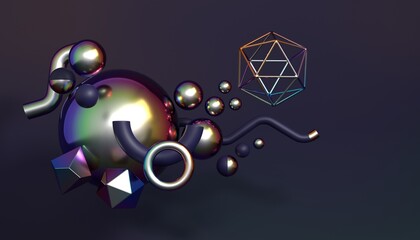Poster - cluster of abstract shapes, 3d render / rendering